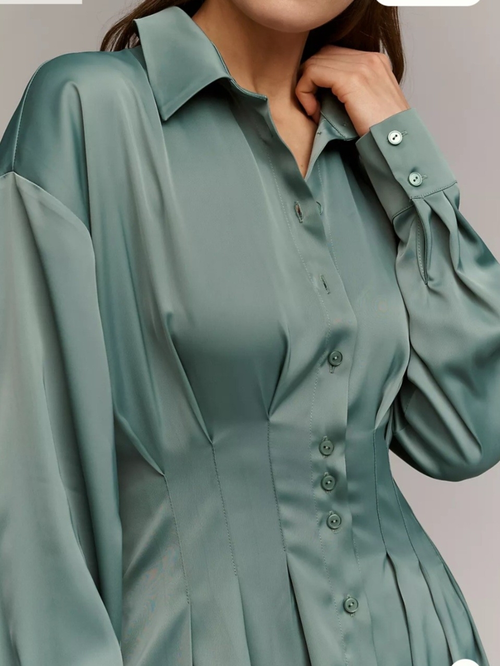 Tobie Long Sleeve Satin Mini Shirt Dress From Anthropologie 🌸 Size M - Picture 2 of 11